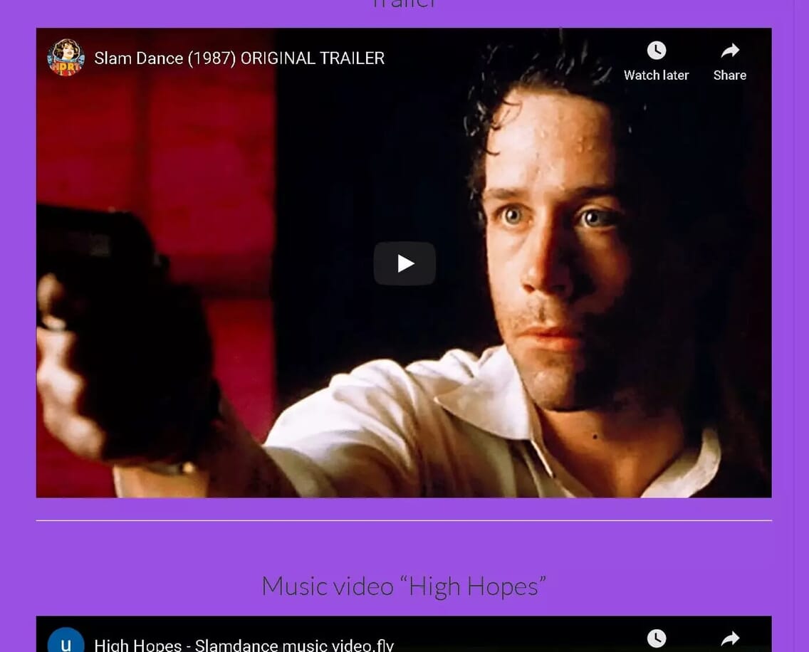 Slamdance trailer and music video added to page